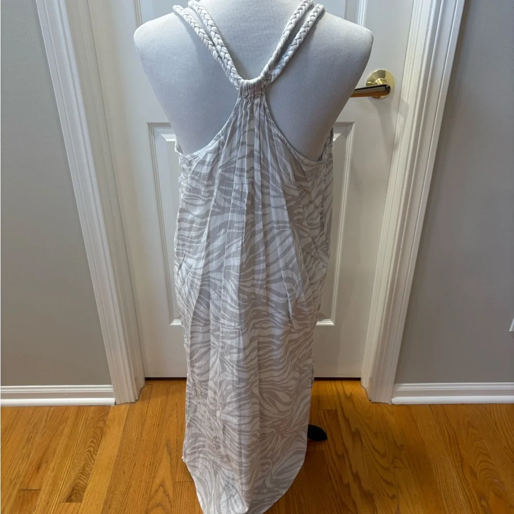 Rachel Zoe | White and Tan Zebra Print Maxi Dress, Sz L